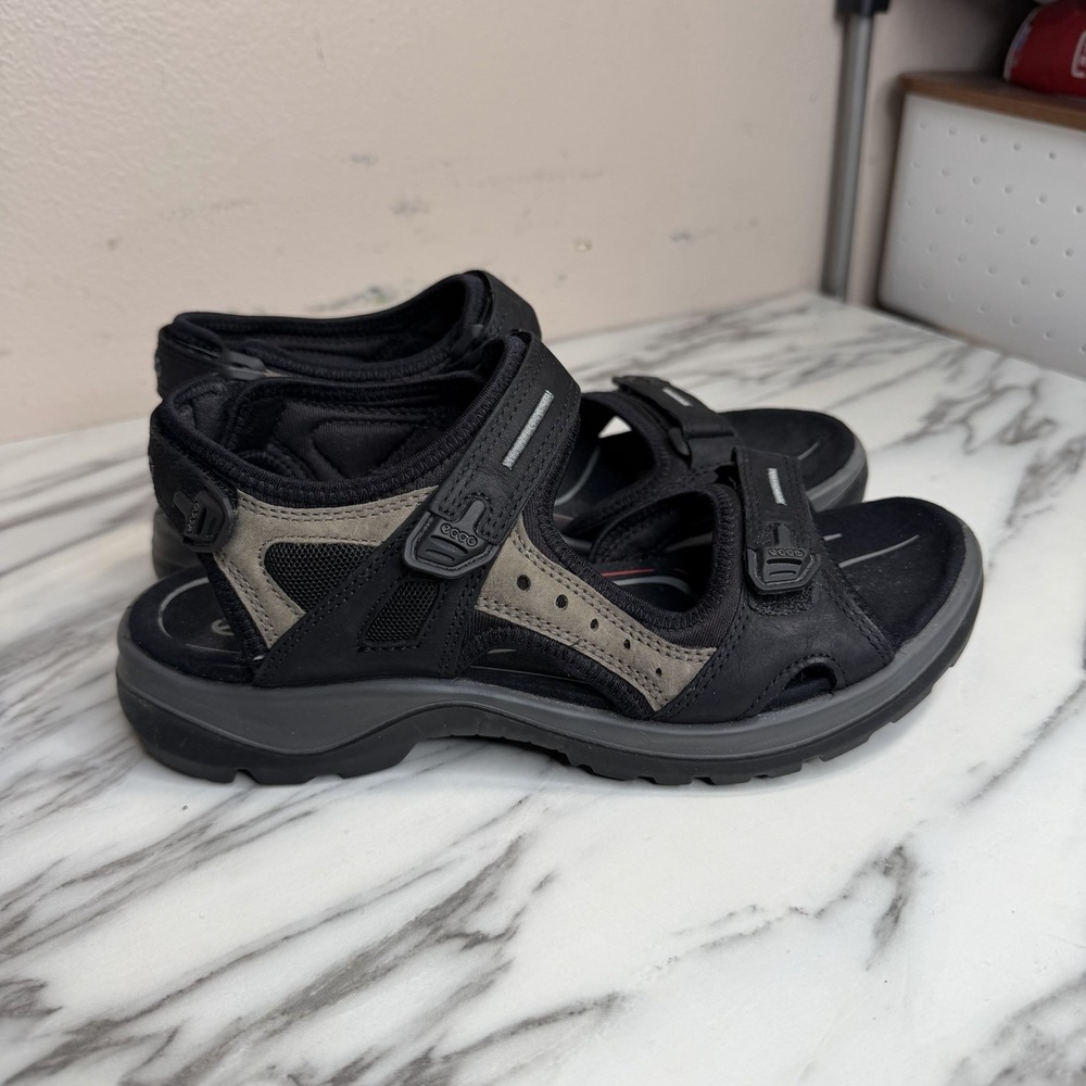 Ecco Women's Offroad Yucatan Sport Tan Black Nubuck Sandal Hiking US 8 EU 39